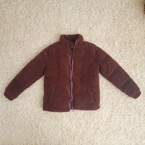 Boohooman "Chocolate" Borg puffer Jacket - Picture 1 of 2